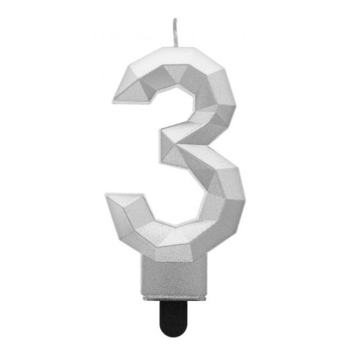 Numere Diamond Metallic Lumânare argintie numărul 3, lumânare pentru tort