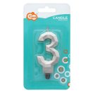 Numere Diamond Metallic Lumânare argintie numărul 3, lumânare pentru tort