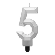   Numere Diamond Metallic Lumânare cifră 5 argintie, lumânare de tort