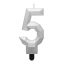 Numere Diamond Metallic Lumânare cifră 5 argintie, lumânare de tort