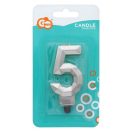 Numere Diamond Metallic Lumânare cifră 5 argintie, lumânare de tort