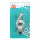 Numere Diamond Metallic Lumânare argintie numărul 6, lumânare de tort