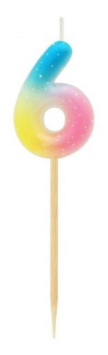 Numere Pastel Ombre Lumânare colorată cifră 6, lumânare de tort