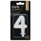 Numere Pearly Lumânare albă cifra 4, lumânare pentru tort