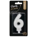 Numere Pearly Lumânare Albă Numărul 6 pentru Tort