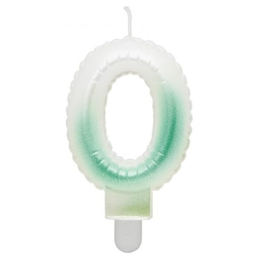 Numere Ombre Lumânare cifră 0 Alb-Verde, lumânare de tort