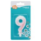 Numere Ombre Lumânare alb-roz cu cifra 9, lumânare pentru tort