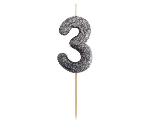 Numere Glitter Negru, lumânare cifră neagră, lumânare de tort numărul 3