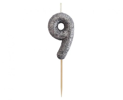 Numere Glitter Negru, lumânare decorativă cu numărul 9 pentru tort