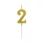 Numere Gold Metallic, Lumânare aurie cu numărul 2, lumânare de tort