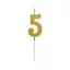 Numere Gold Metallic, Lumânare cu cifra de aur, lumânare pentru tort numărul 5