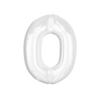 Numere B&C White Balon din folie cu numărul 0 alb de 92 cm