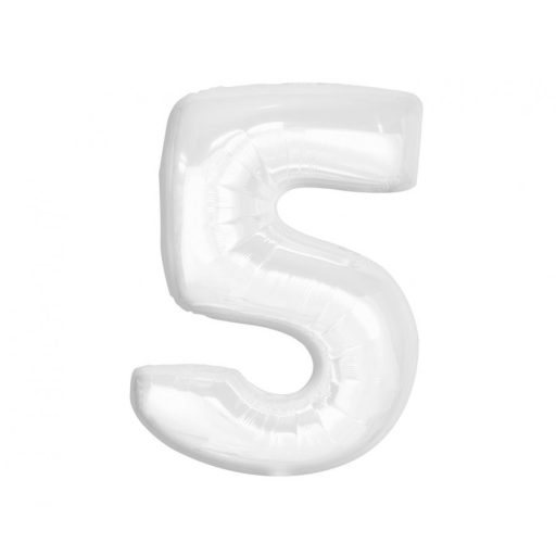 Numere B&C White Balon din folie, numărul 5, alb, 92 cm