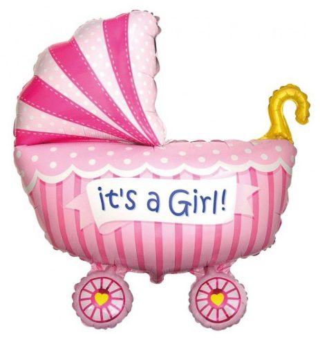 Cărucior roz Girl Stroller balon folie 61 cm (WP)