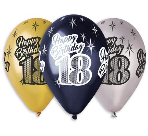 Happy Birthday 18 Metallic balon, balon 6 bucăți 12 inch (30 cm)