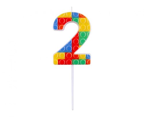 Colorat Pick Blocks Lumânare pentru tort cifră 2, bloc de construcție
