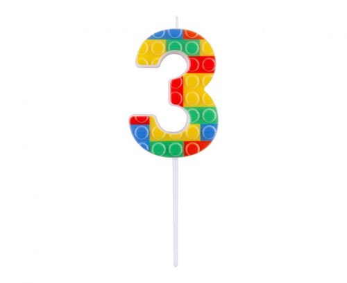 Colorat Pick Blocks Lumânare bloc de construcție numărul 3, lumânare cu număr