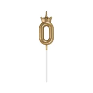   Numere Champagne Crown Lumânare cifra 0 aurie, lumânare pentru tort 6 cm