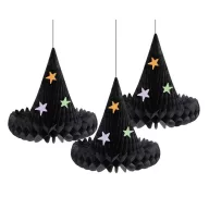   Halloween Black Set decorativ cu pălărie de vrăjitoare suspendată, 3 piese