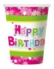 Happy Birthday pink hârtie pahar 6 bucăți 270 ml
