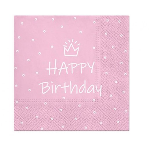 La mulți ani Light Pink Happy Birthday Șervețel roz 20 buc 33x33 cm