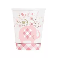 Elefant Floral Pahar de hârtie roz 8 buc 266 ml