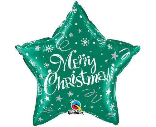 Merry Christmas Green Star, Crăciun balon folie 51 cm