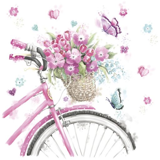 Floare Pink Bicycle with Basket set de șervețele 20 bucăți 33x33 cm