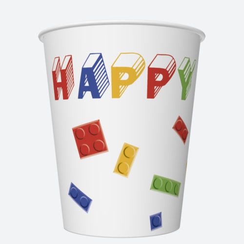La mulți ani Building Blocks Set de 8 pahare de hârtie Happy Birthday de 250 ml