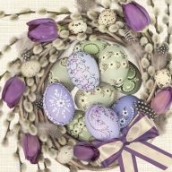 Paște Violet Tulips Wreath șervețel 20 buc 33x33 cm
