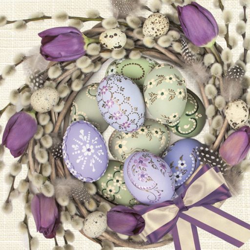 Paște Violet Tulips Wreath șervețel 20 buc 33x33 cm