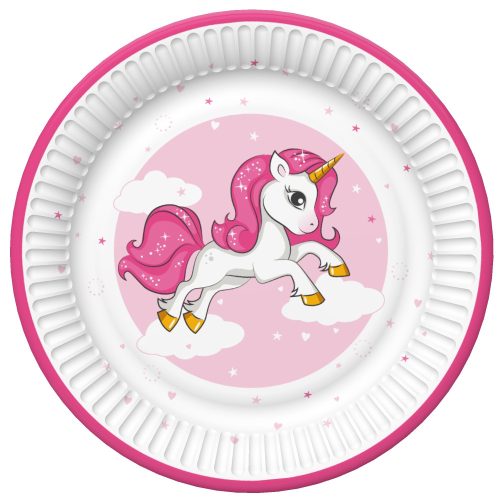 Unicorn Pink Heart farfurie de hârtie set de 8, 22,7 cm