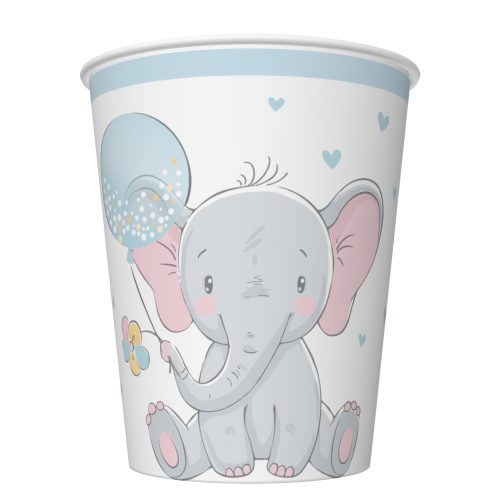 Elefant Blue Balloon Set de 8 pahare de hârtie pentru bebeluși, 250 ml