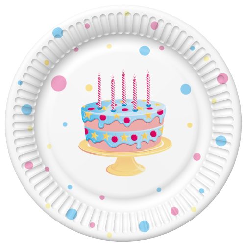 La mulți ani Cake with Balloons Farfurie de hârtie Happy Birthday 8 buc 22,7 cm