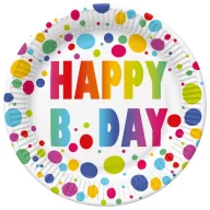   La mulți ani Dots Farfurie de hârtie Happy Birthday set 8 buc 18 cm