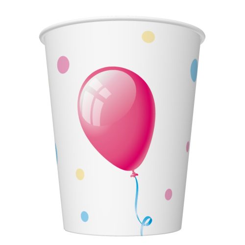 La mulți ani Cake with Balloons Pahare de hârtie 'Happy Birthday' 8 buc 250 ml
