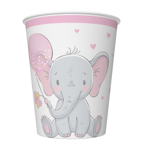 Elefant Pink Balloon Pahar de hârtie Baby 8 buc 250 ml