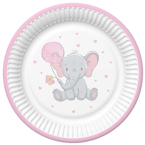 Elefant Pink Balloon Set de 8 farfurii de hârtie pentru bebeluși - 22,7 cm