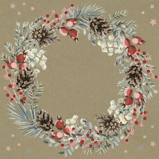 Crăciun Wreath on Kraft șervețele, pachet de 20, 33x33 cm