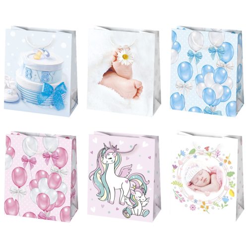 Bebe Welcome Pungă cadou de hârtie pentru Baby Shower, 19x23x10,5 cm