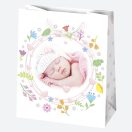 Bebe Welcome Pungă cadou de hârtie pentru Baby Shower, 19x23x10,5 cm