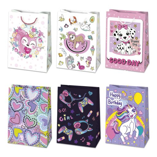 Colorat Colorful Pungă de cadou din hârtie pentru fete, 23x32x11 cm