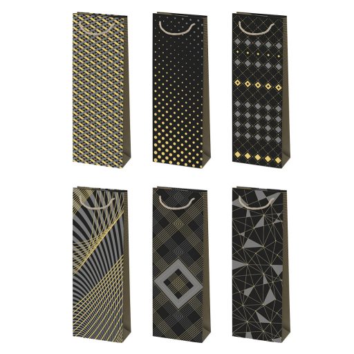 Colorat Black&Gold Sacoșă din hârtie imprimată pentru băuturi 13x38x11 cm