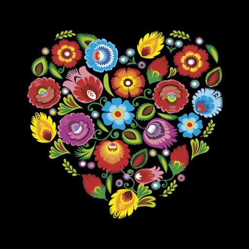 Colorat Folk Heart Black Șervețel florar 20 buc 33x33 cm