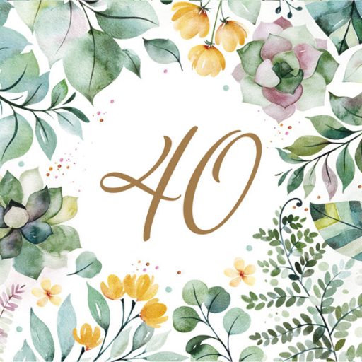 La mulți ani Floral Frame Set de 20 șervețele Happy Birthday 40 de 33x33 cm