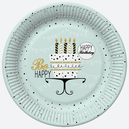 La mulți ani Mint Farfurie de hârtie Happy Birthday set de 8 - 18 cm