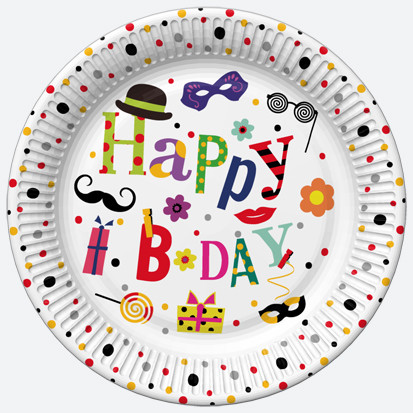 La mulți ani Funny Farfurie de hârtie Happy Birthday, set de 8, 22,7 cm