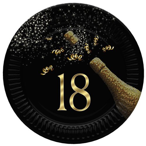 La mulți ani Golden Champagne Ziua de naștere fericită 18 farfurii de hârtie set de 8, 22,7 cm