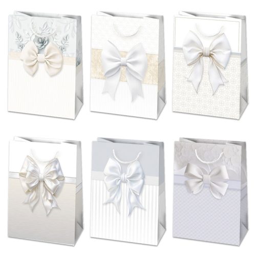 Colorat Bow Pungă de cadou din hârtie albă 23x32x11 cm