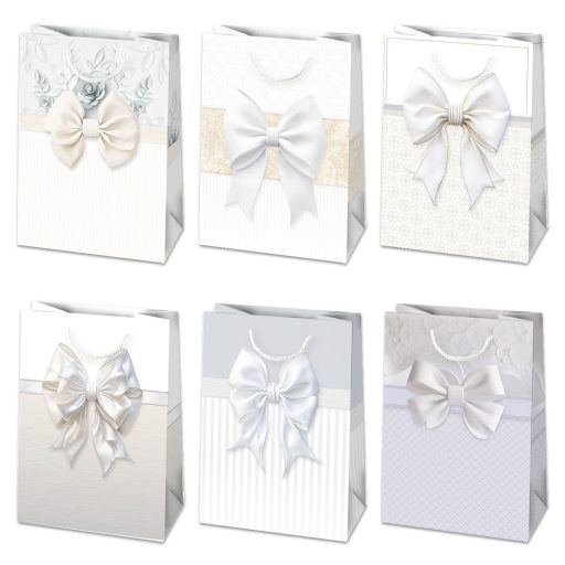 Colorat Bow Pungă de cadou din hârtie albă 23x32x11 cm
